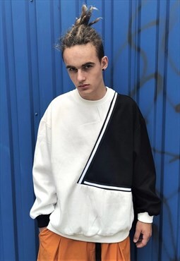 Asymmetric sweatshirt line reworked grunge jumper in white