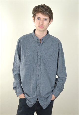 90S VINTAGE C&A DARK GREY TWO POCKET FLANNEL SHIRT