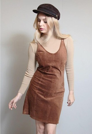 VINTAGE 1970'S BROWN A LINE SUEDE MINI DRESS