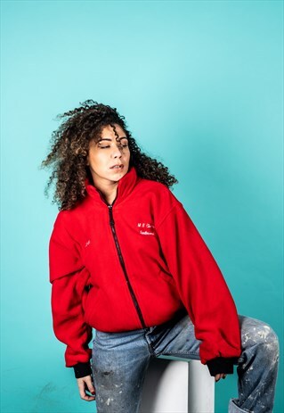 VINTAGE FLEECE JACKET IN RED WITH A ZIP