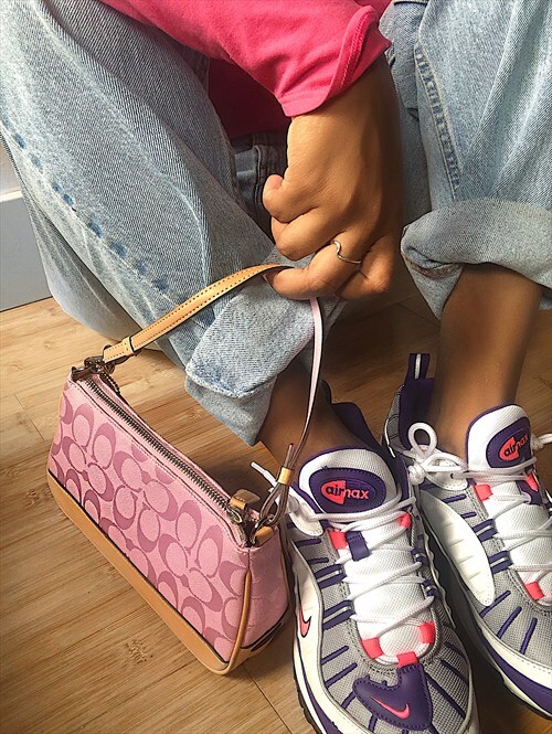 neon air max 98 and pink coach purse