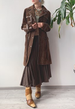 Vintage 00's Y2K Autumn Brown Real Suede Trench Midi Coat
