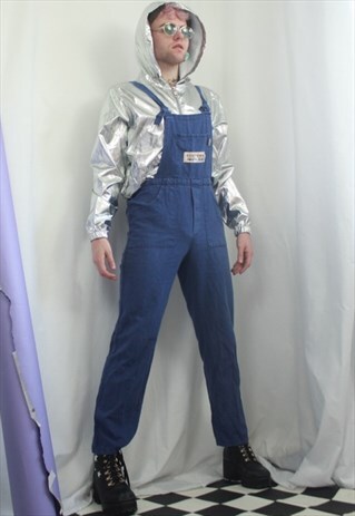 SUPER CUTE VINTAGE BLUE DENIM ELASTICATED WORKWEAR DUNGAREES