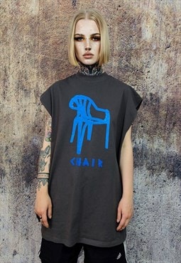 Chair print sleeveless t-shirt punk tank top surfer vest