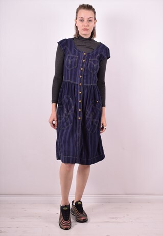 MOSCHINO WOMENS VINTAGE DRESS MEDIUM NAVY BLUE STRIPES 90'S