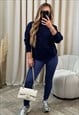 JUSTYOUROUTFIT PLUS SIZE HIGH WAIST RIBBED GYM LEGGING NAVY