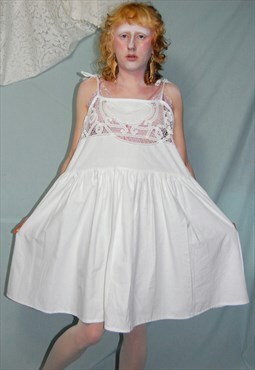 Hand Made White Lace Mini Summer Dress Size Large