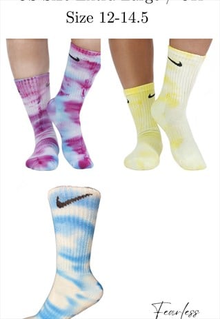 Hand Dyed Nike Crew Socks - 3 Pairs - Yellow - Lilac - Blue