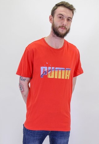 VINTAGE PUMA LOGO T-SHIRT IN RED XL
