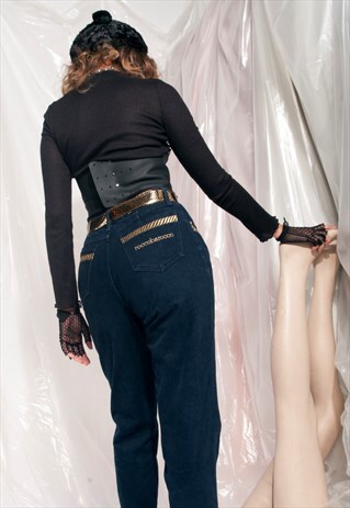 VINTAGE ROCCOBAROCCO JEANS 90S HIGH WAIST GOLDEN DENIM PANTS