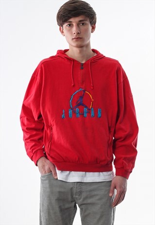 VINTAGE NIKE AIR JORDAN HOODIE PULLOVER 90S RED