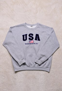 Vintage 90s USA Grey Embroidered Sweater