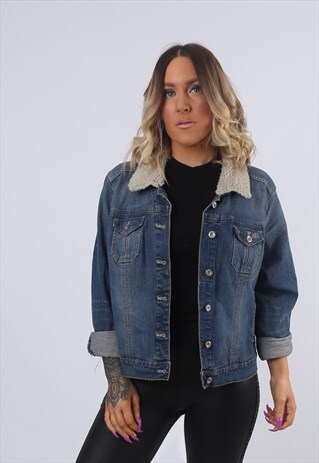 DENIM JACKET SHERPA COLLAR LIGHTWEIGHT UK 16 (CK4B)