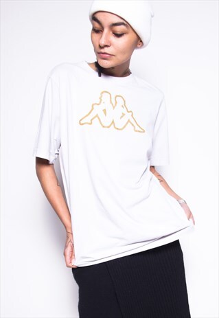 VINTAGE 90S KAPPA OFF WHITE BIG LOGO T-SHIRT ID:A129