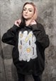 EMOJI GRAFFITI HOODIE PUNK SCRIBBLE SMILE PULLOVER IN BLACK