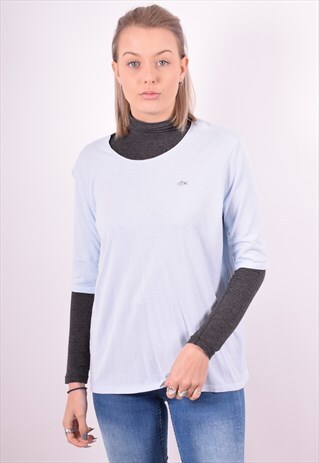 LACOSTE WOMENS VINTAGE T-SHIRT TOP LARGE BLUE 90S