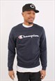Vintage Champion Spell Out In Navy Sweatshirt