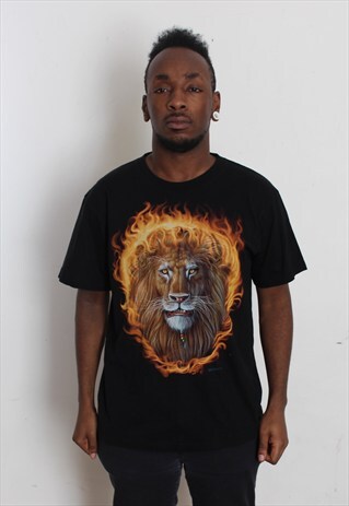 VINTAGE WILDLIFE PRINT LION T-SHIRT MEDIUM