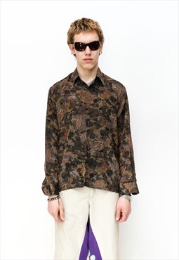 Vintage Y2K abstract print vacation shirt in earth tones