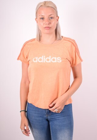 ADIDAS WOMENS VINTAGE T-SHIRT TOP LARGE ORANGE 90S
