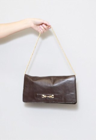 VINTAGE 1970'S BROWN GOLD LINK CHAIN STRAP SHOULDER BAG