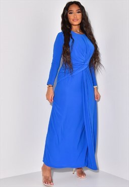 Blue Long Sleeve Knot Detail Maxi Dress