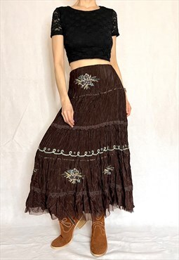 Vintage 2000s Large Brown Prairie Skirt, Biba Skirt, Large