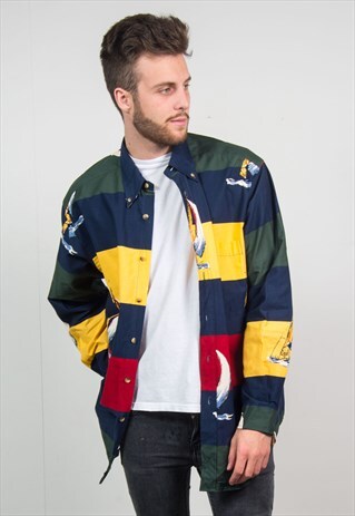 NAUTICA SHIRT WAVEY BOLD PRINT VINTAGE 90S