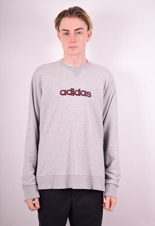 ADIDAS MENS VINTAGE SWEATSHIRT JUMPER LARGE GREY 90S