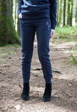 NAVY FLAMINGO EMBROIDERED JOGGER