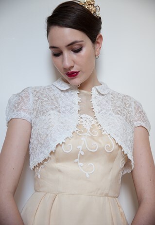 SWEET CROPPED 40S STYLE SILK WEDDING BOLERO PETER PAN COLLAR
