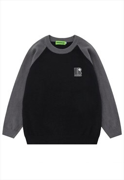 Raglan sleeve sweater knitted grunge jumper skate top black