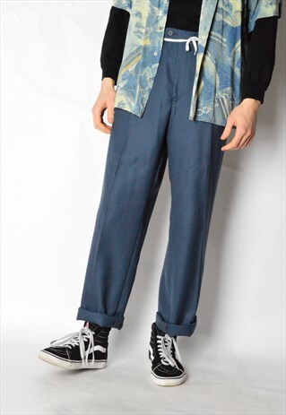 VINTAGE 90S GREYISH BLUE WOOL BLEND PANTS