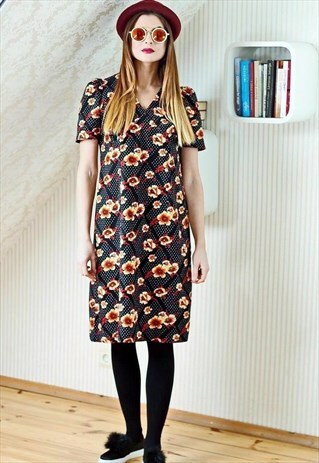BLACK FLORAL VELOUR DRESS