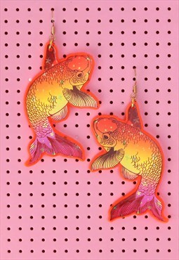 Koi Fish Orange Earrings Gold
