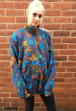 VINTAGE FLORAL BOMBER FLEECE JUMPER WINTER JACKET