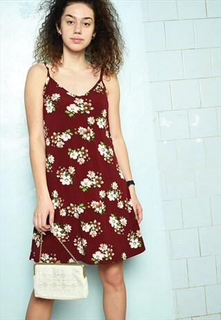 VINTAGE 90S FLORAL MINIMALIST LYCRA SLIP MINI DRESS