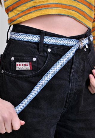 VINTAGE BLUE PATTERN BELT, SKINNY OVERSIZE AVSTRACT BELT