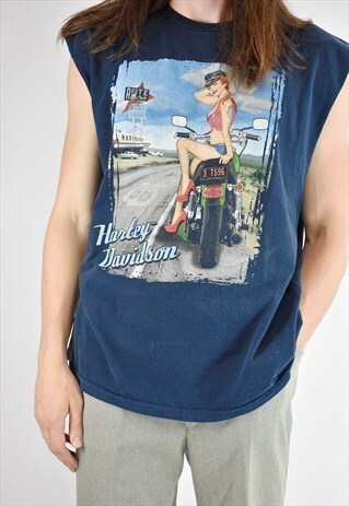 VINTAGE 90S HARLEY DAVIDSON SLEEVELESS PIN-UP T-SHIRT