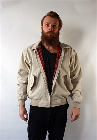 VINTAGE BEIGE BOMBER JACKET IN HARRINGTON STYLE
