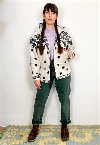 VINTAGE 90'S FLEECE PATTERNED ZIP UP JACKET