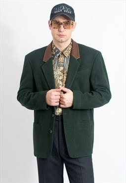 Vintage wool jacket in green preppy blazer men L