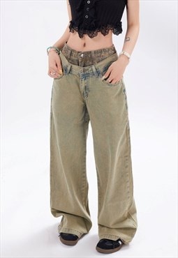 High waist leopard jeans animal print faded denim trousers