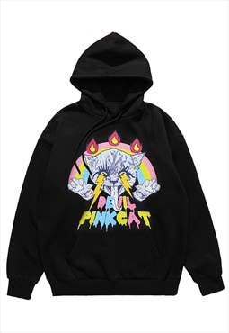 Devil hoodie cat print pullover raver top rainbow jumper