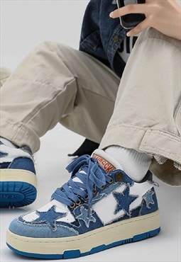 Denim patch sneakers stars applique classic trainers blue 