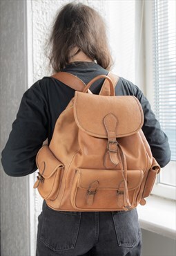 Vintage 80's Brown Leather Rucksack