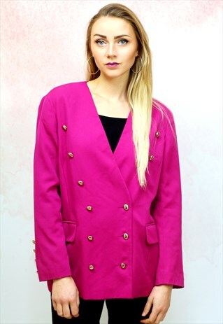 1980S VINTAGE HOT PINK BLAZER JACKET WITH GOLD BUTTONS