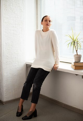 VINTAGE 80'S CREAM TEXTURED LONG SLEEVED TOP