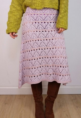 VINTAGE 90'S PURPLE KNIT SEE-THROUGH A-LINE MIDI SKIRT