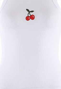 Cherry Muscle Back Vest In White 